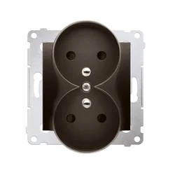 Plug socket with grounding with shutters, double for NATURE FRAMES (module) 16A, 250V AC, screw terminals, matt bronze (metal)