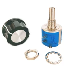 Potenciômetro multivoltas 10k SR PASSIVOS, eixo 2W, 13 mm com botão giratório com flange SR PASSIVOS, baquelite, 6,35 mm, D24x16 mm