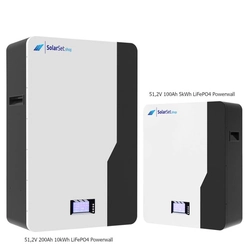 Powerwall 5kWh 100Ah 51,2V LiFePO4 Litija jonu akumulators — mājas automatizācijas sienas stiprinājums