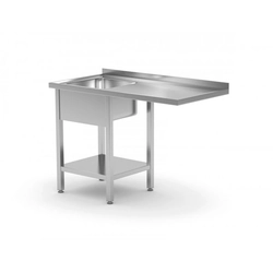 Pöytä, jossa pesuallas, hylly ja tila astianpesukoneelle tai jääkaapille - lokero vasemmalla 1500 x 600 x 850 mm POLGAST 231156-L 231156-L