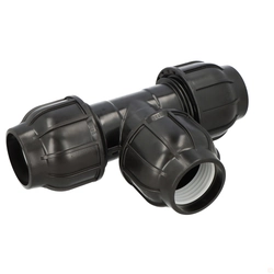 PP clamp tee 90st. 75x75x75 PN10, for PE pipes, black colour