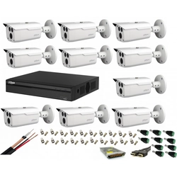 Profesionali vaizdo stebėjimo sistema su 10 Dahua 2MP HDCVI IR 80m kameromis, pilnais priedais, bendraašiu kabeliu, tiesioginiu internetu