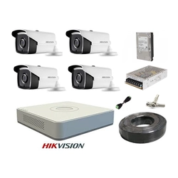 Professionelles Systemkit 4 FULL HD-Überwachungskameras 40 m IR HIKVISION komplett, Objektiv 2.8mm+ Zubehör + hartes 1TB+CADOU UPS WELL