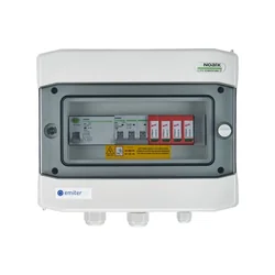 PV switchboard connectionAC hermetic IP65 EMITER with AC surge arrester Dehn type 2, 10A 3-F, RCD type A 40A/300mA