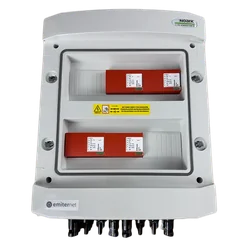 PV switchboard connectionDC hermetic IP65 EMITER with DC surge arrester Dehn 1000V type 1+2, 8x PV string, 4x MPPT