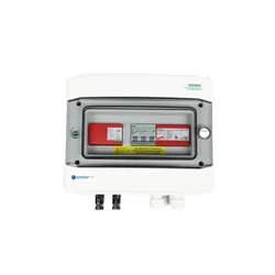 PV switchboard connectionDCAC hermetic IP65 EMITER with DC surge arrester Dehn 1000V type 1+2, 1 x PV chain, 1 x MPPT // limit.AC Dehn type 1+2, 16A 3-F