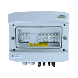 PV switchboard connectionDCAC hermetic IP65 EMITER with DC surge arrester Noark 1000V type 2, 1 x PV chain, 1 x MPPT // limit.AC Noark type 2, 20A 1-F, RCD 100mA