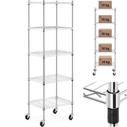 Rack de arame aberto sobre rodas 5 prateleiras até 50 kg 60x45x186 cm