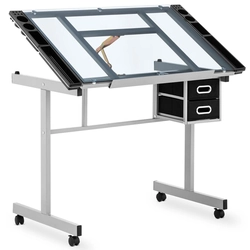 Rakstāmgalds, mobilais stikla zīmēšanas galds ar atvilktnēm zīmēšanai un skicēšanai, 104x60 cm