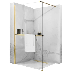 Rea Aero Gold N 100 Walk In shower wall with shelf and Evo hanger