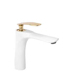 REA ORBIT White and Gold Low Basin Faucet