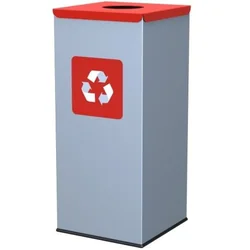 Recipiente de triagem de lixo metálico 30x30x70cm 60L METAL - tampa vermelha