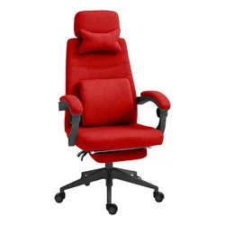 Red office swivel chair with headrest and footrest