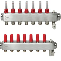 Regulowany kolektor ogrzewania podłogowego z przepływomierzem DANFOSS, pierścienie SSM-7F, 7.