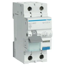 Residual current circuit breaker with overcurrent element ADC982D C 32A 30mA AC 2pol Hager