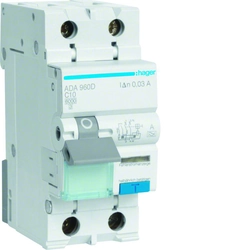 Residual current circuit breaker with overcurrent element C/6KA, 10A, 30mA, 2 polar type A