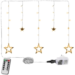 Rideau de Noël 5 étoiles,61 LED, blanc chaud, télécommande
