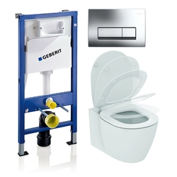 Sada toaletného rámu Geberit, Duofix Basic, s Ideal Standard Connect Aquablade a vekom s mäkkým zatváraním