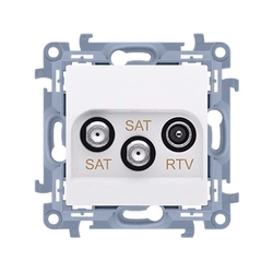 SAT-SAT-RTV dvojitá satelitná anténna zásuvka (modul).Dav: SAT 1-0.5 dB, SAT 2-1.5 db,RTV-0.5 dB, biela Simon10