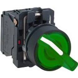 Schneider Electric Switch 2 positionsknap 22mm grøn 1Z 1R uden selvretur med baggrundsbelysning (XB5AK123B5)