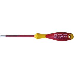 SCREWDRIVE, INSULATED SCREWDRIVE 1000V FOR ELECTRICIANS, FLAT 3.0x100
