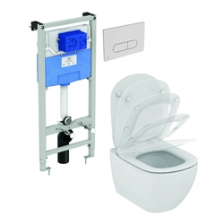 Set cadru toaletă Ideal Standard ProSys, cu WC Tesi Aquablade și capac de închidere moale