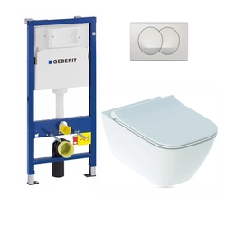 Set cadru WC Geberit, Duofix Basic Delta 20, cu WC Smyle Square și capac cu închidere soft Sandwich