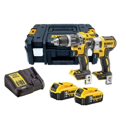 Set de scule fără fir Dewalt DCK266P2T (DCD796 + DCF887), 18 V, 2 x 5,0 Ah, încărcător + carcasă