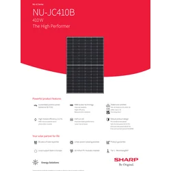 Sharp photovoltaic panel NU-JC410B, black frame, 410W, 21% efficiency, 25 years warranty, minimum order 1 pallet