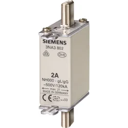 Siemens Wkładka topikowa NH000 80A gG 500V wersja standartinis zaczepy nieizolowane 3NA3824