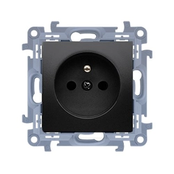 Single socket with grounding and current path shutters (module) 16A, 250V~, quick connectors, matt black, SIMON10