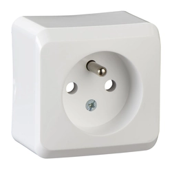 Single surface-mounted socket with grounding, white PRIMA