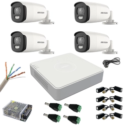 Sistem supraveghere Hikvision 4 camere 5MP ColorVu, Color noaptea 40m DVR cu 4 canale 8MP Accesorii incluse