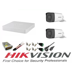 Sistem supraveghere video Hikvision 2 camere 5MP TurboHD IR 40M cu DVR Hikvision 4 canale full accesorii internet