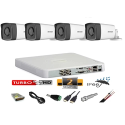 Sistem supraveghere video profesional exterior 4 camere 2MP Hikvision Turbo HD  40m IR  full accesorii  accesorii, internet