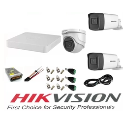 Sistem supraveghere video profesional Hikvision 3 camere 5MP 2 exterior Turbo HD IR 40 M si 1 interior IR 20m DVR 4 canale cu full accesorii