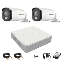 Система 2 Hikvision ColorVU камери 5MP 2.8mm бяла светлина 40m, DVR 4 канали, аксесоари, твърд диск 1TB