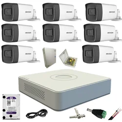 Sistema de videovigilância 8 Câmeras externas Turbo HD 5MP IR80m Hikvision com todos os acessórios incluídos, HDD 2TB