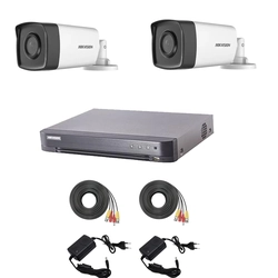 Sistema de videovigilancia Hikvision 2 cámaras 2MP Turbo HD IR 80 M e IR 40 M con DVR Hikvision 4 canales, accesorios completos
