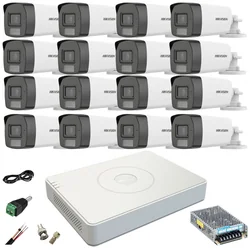 Sistema de vigilância 16 Câmeras Hikvision 5MP Dual Light WL 40m IR 40m DVR 4MP com acessórios incluídos