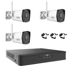 Sistema de vigilância 3 Câmeras IP Wi-Fi 2MP UNV, Smart IR 30m, 2.8mm, Microfone, NVR 4 canais 4K, acessórios