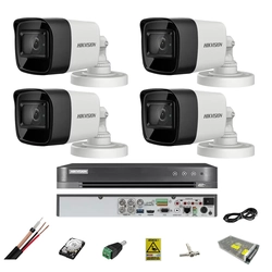 Sistema de vigilancia 4 Cámaras Hikvision 8MP, 2.8mm, IR 30m, DVR 4 canales 8MP, accesorios, disco duro