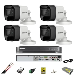 Sistema de vigilância 4 Câmeras Hikvision 8MP, 2.8mm, IR 30m, DVR 4 canais 8MP, acessórios, disco rígido