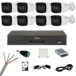 Sistema de vigilância com 8 câmeras Dahua de 8 Megapixels, IR 80m, Microfone, Dahua DVR de 8 canais 8MP, Hard, Acessórios