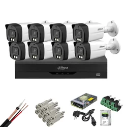 Sistema de vigilância completo 8 Câmeras Dahua 8MP Smart Dual Light 40m microfone, DVR 8 canais, HDD e acessórios de instalação incluídos