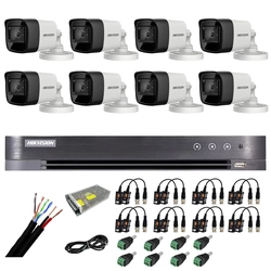 Sistema de vigilancia exterior Hikvision 8 cámaras 8MP, 4 en 1, IR 30m, DVR 8 canales 4K 8MP, accesorios