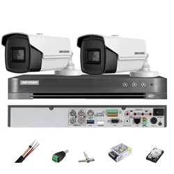 Sistema de vigilancia HIKVISION 2 cámaras tipo bala 8MP, IR 80m, 4 en 1 lente 3.6mm, DVR 4 canales, accesorios, disco duro