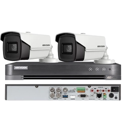 Sistema de vigilância HIKVISION 2 câmeras bullet 8MP, IR 80m, 4 em lente 1 3.6mm, DVR 4 canais 4K 8MP