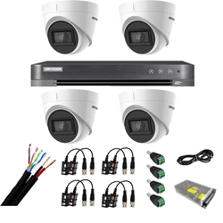 Sistema de vigilância Hikvision 4 câmeras internas 4 em 1, 8MP, lente 2.8, IR 60m, DVR 4 canais 4K 8MP, acessórios