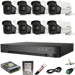 Sistema de vigilância Hikvision 8 câmeras 8MP IR 80M DVR 4K AcuSense 8MP com acessórios e HDD 1TB incluídos